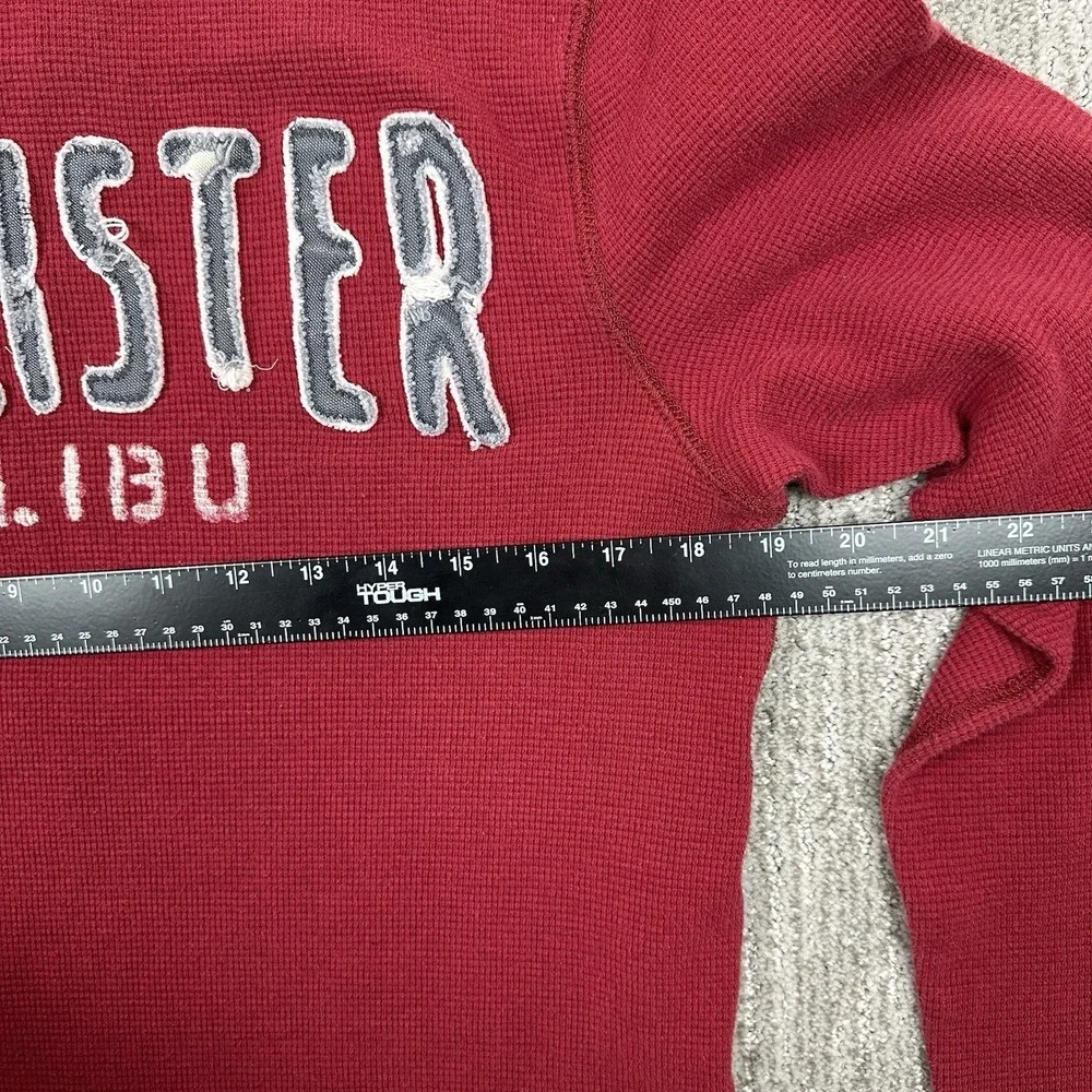 Hollister Mens Long Sleeve Thermal‎ Waffle Knit Shirt Red Logo Malibu Size Large